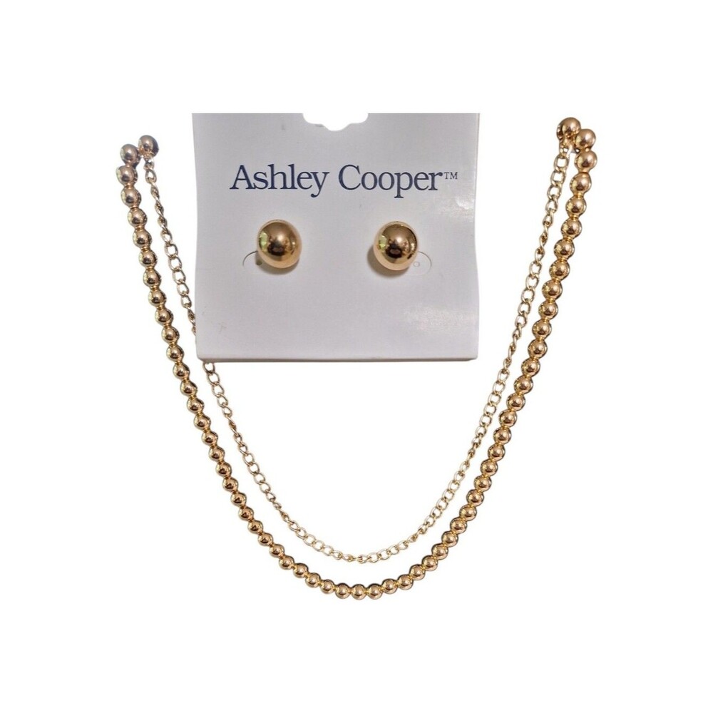 Ashley Cooper Gold Layered Beaded Necklace With Stud Earrings